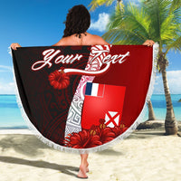 Wallis and Futuna Custom Personalised Polynesian Beach Blanket - Coat Of Arm With Hibiscus - Polynesian Pride