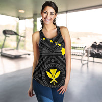 Hawaii Women's Racerback Tank - Hawaii Kanaka Maoli And Map ( Black) - Polynesian Pride