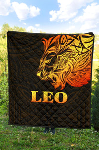 Sun In Leo Zodiac Premium Quilt Polynesian Tattoo Simple - Orange Black - Polynesian Pride