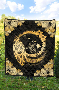 Hawaii Hibiscus Map Hidden Polynesian Hidden Gold Premium Quilt - Polynesian Pride