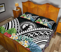 CNMI Quilt Bed Set - CNMI Coat of Arms & Polynesian Tropical Flowers White - Polynesian Pride