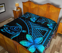 Hawaiian Turtle Plumeria Polynesian Quilt Bedding Set Blue - Polynesian Pride