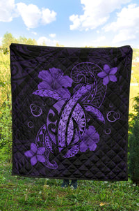 Hawaii Turtle Flower Polynesian Premium Quilt - Purple - Polynesian Pride