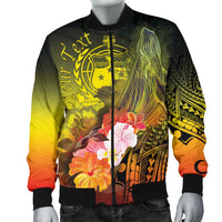 Custom Personalised Samoa Men's Bomber Jacket- Humpback Whale with Tropical Flowers (Yellow) - Polynesian Pride