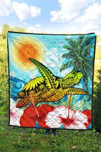 Hawaii Turtle Sea Hibiscus Premium Quilt - Sun Style - Polynesian Pride