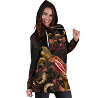 FiJi Polynesian Hoodie Dress - Turtle With Blooming Hibiscus Gold - Polynesian Pride