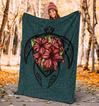 Hawaii Turtle Hibiscus Polynesian Premium Blankets - Polynesian Pride