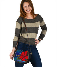 Hawaii Lauhala Hibiscus Polynesian Tropical Canvas Saddle Bag Blue - Wake Style - AH - Polynesian Pride