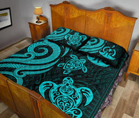Vanuatu Quilt Bed Set - Turquoise Tentacle Turtle - Polynesian Pride