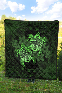 Hawaii Premium Quilt - Turtle Strong Pattern Hibiscus Plumeria Green AH - Polynesian Pride