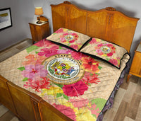 Hawaii Coat Of Arm Hibiscus Quilt Bed Set - Polynesian Pride