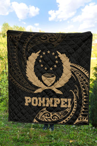 Pohnpei Micronesia Premium Quilt - Gold Tribal Wave - Polynesian Pride