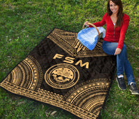Federated States Of Micronesia Premium Quilt - FSM Seal Polynesian Chief Gold Version - Polynesian Pride