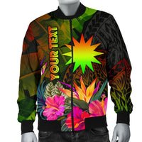 Nauru Polynesian Personalised Men's Bomber Jacket - Hibiscus and Banana Leaves - Polynesian Pride