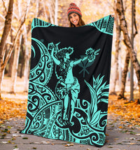 Polynesian Hawaii Premium Blanket - Hula Girl Neon Blue - Polynesian Pride