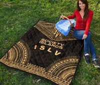 Society Islands Premium Quilt - Society Islands Flag Polynesian Chief Gold Version - Polynesian Pride