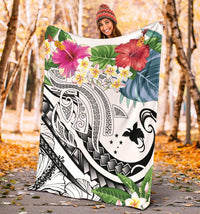 Papua New Guinea Polynesian Premium Blanket - Summer Plumeria (White) - Polynesian Pride
