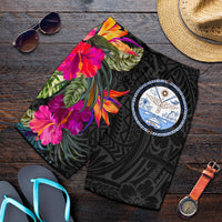 Marshall Islands All Over Print Men's Shorts - Hibiscus Polynesian Pattern Black - Polynesian Pride