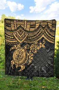 Polynesian Premium Quilt - Polynesian Golden Turtle Hibiscus - Polynesian Pride