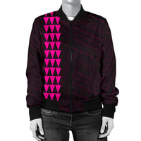 Hawaii Kakau Polynesian Kanaka Map Women's Bomber Jacket - Pink - Polynesian Pride