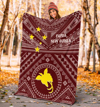 Papua New Guinea Premium Blanket - Flag With Polynesian Patterns (Red) - Polynesian Pride