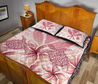 Hawaii Turtle Kanaka Plumeria Polynesian Pink Quilt Bed Set - Polynesian Pride