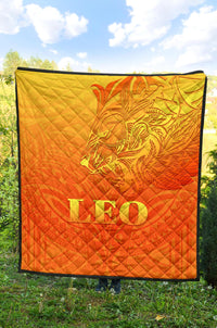 Sun In Leo Zodiac Premium Quilt Polynesian Tattoo Simple - Orange - Polynesian Pride
