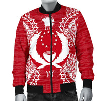 Pohnpei Polynesian Men's Bomber Jacket Map Red White - Polynesian Pride