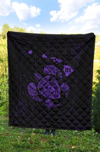 Hawaii Turtle Hibicus Map Premium Quilt - Purple - Polynesian Pride