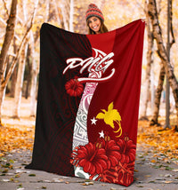 Papua New Guinea Polynesian Premium Blanket - Coat Of Arm With Hibiscus - Polynesian Pride