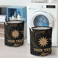 Nauru Polynesian Custom Personalised Laundry Basket - Gold Tribal Wave - Polynesian Pride