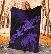 Hawaii Turtle Plumeria Coconut Tree Polynesian Premium Blanket - Purple - Polynesian Pride