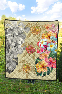 Hawaii Polynesian Flowers Swimming Turtles Premium Quilt - Polynesian Pride