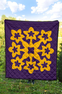 Hawaiian Premium Quilt Royal Pattern - Purple And Gold - A1 Style - Polynesian Pride