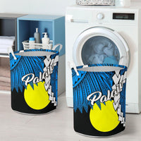 Palau Polynesian Laundry Basket - Tribal Wave Tattoo Blue Flag Style - Polynesian Pride