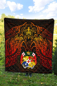 Tonga Polynesian Premium Quilt - Tonga Coat Of Arms & Red Manta Ray - Polynesian Pride
