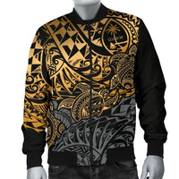 Guam Polynesian Bomber Jacket (Men) - Gold Turtle Flowing - Polynesian Pride
