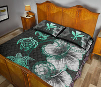 Hawaii Map Turtle Hibiscus Polynesian Green - Quilt Bed Set AH - Polynesian Pride