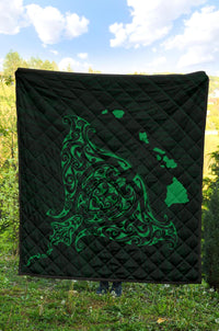 Rays Hawaii Map Polynesian Premium Quilt - Green - Polynesian Pride