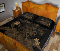 Hawaii Turtle Map Hibiscus Plumeria Quilt Bed Set - Polynesian Pride