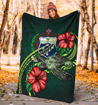 Samoa Polynesian Premium Blanket - Green Turtle Hibiscus - Polynesian Pride