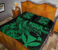 Hawaii Polynesian Quilt Bed Set - Green Kanaka Maoli Tentacle Plumeria - Polynesian Pride