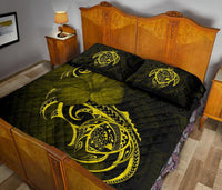 Hawaii Map Turtle Hibiscus Divise Yellow Polynesian Quilt Bed Set - Polynesian Pride