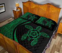 Hawaiian Polynesian Turtle Quilt Bed Set - Circle Style Green - Polynesian Pride