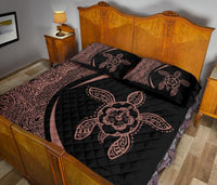 Hawaiian Polynesian Turtle Quilt Bed Set - Circle Style Pink And Black - Polynesian Pride