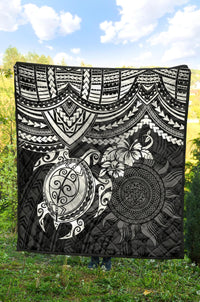 Polynesian Premium Quilt - Polynesian White Turtle Hibiscus - Polynesian Pride