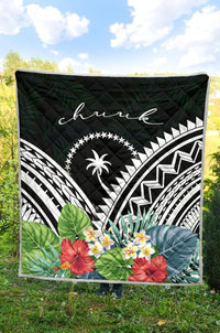 Chuuk Premium Quilt - Chuuk Coat of Arms & Polynesian Tropical Flowers White - Polynesian Pride