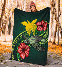 Papua New Guinea Polynesian Premium Blanket - Green Turtle Hibiscus - Polynesian Pride