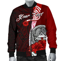 American Samoa Polynesian Custom Personalised Men's Bomber Jacket - Coat Of Arm With Hibiscus - Polynesian Pride