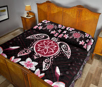 Hawaiian Pinky Turtle Plumeria Quilt Bed Set - Polynesian Pride